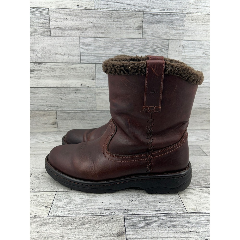 Ariat 20922 Brown Leather Faux Fur Lined Pull On Boots Women 7B 4LR Cushioning - Picture 3 of 13